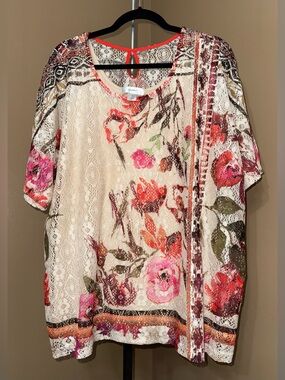 NWOT CJ BANKS Lace Overlay Women’s Top/ with under tank. Size 2X.